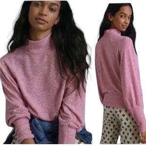 Maeve Anthropologie Laney Marled Pink Mock Neck Balloon Sleeve Sweater